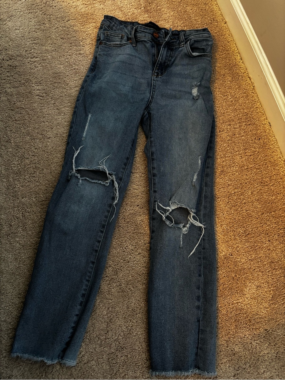 Kendall & Kylie Distressed Straight Leg Jeans - Dark Blue